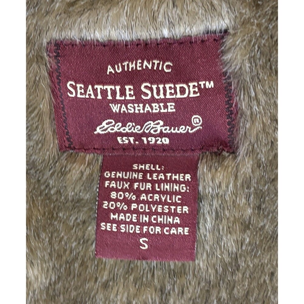 Eddie Bauer Seattle Suede Washable Leather Vest Size S - Tan Button Up Faux Fur - Picture 4 of 10